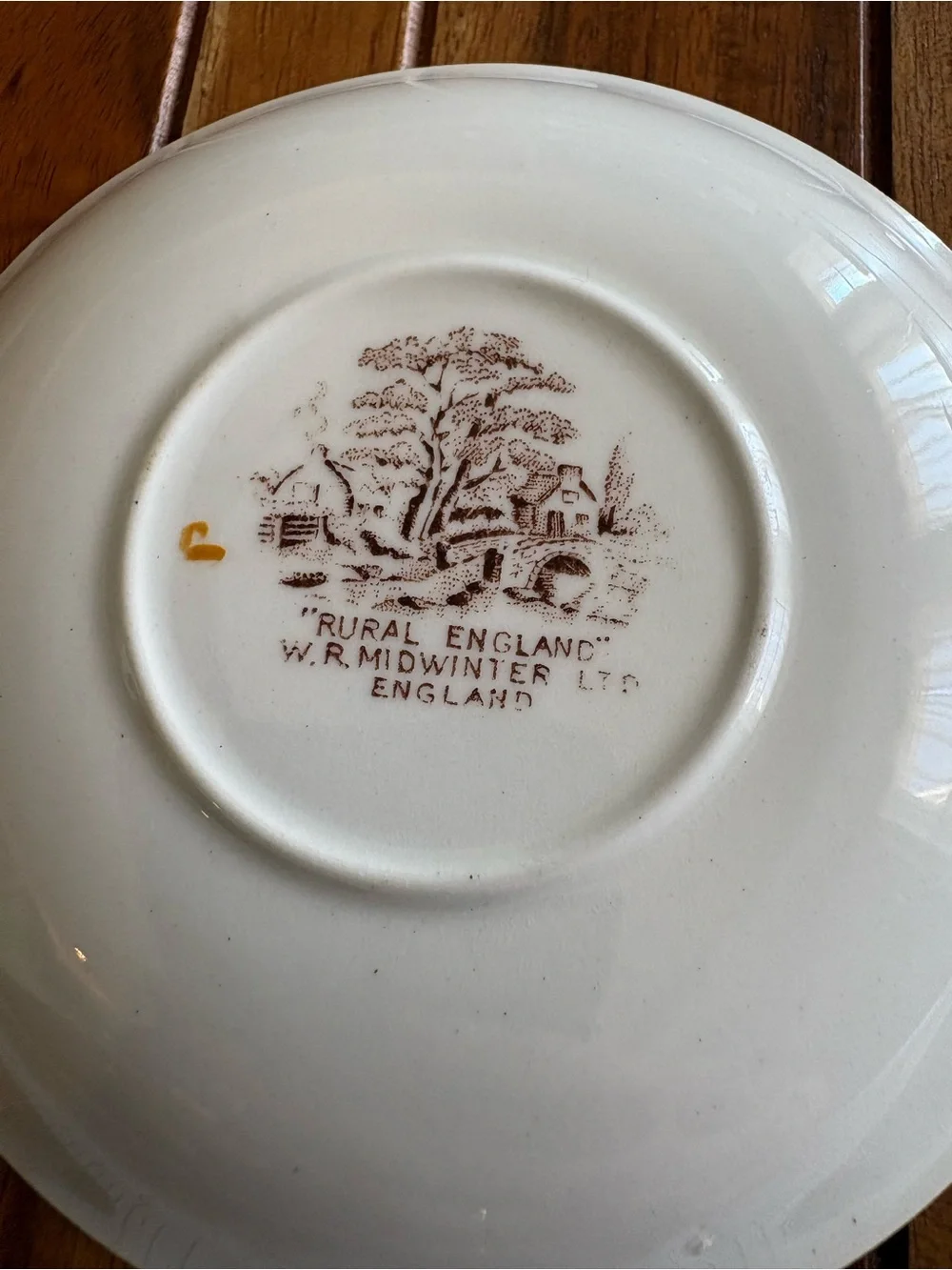 Vtg Rural England Scene Cup Saucer W. R. Midwinter Ltd. England w Gold Stand